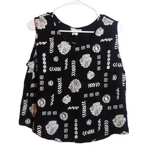 Caribe Black and White Novelty Shell Beach Patterned Sleeveless Top Size XL